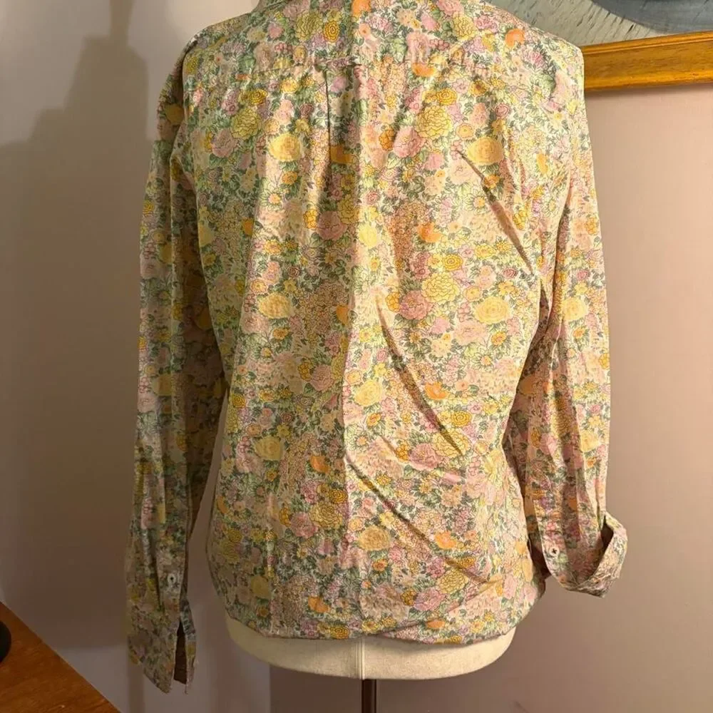 J.Crew x Liberty Fabric collab floral button up shirt pink, yellow, and green si